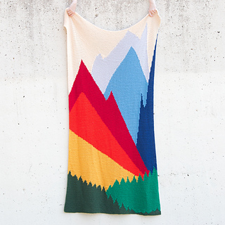 Picture of the Intarsia Mountain blanket by Heidi Gustad of Hands Occupied, image copyright Heidi Gustad